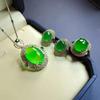 Juego de tres piezas de calcedonia al por mayor plata 925 calcedonia incrustada calcedonia verde hielo alto traje en vivo anillo collar aretes