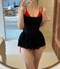 Bikini de Lujo de Tela Ondulada Retro Simple con Tirantes de Tres Puntos Sexy y Picante Traje de Baño Bikini Traje de Baño para Mujer