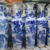 Jarrón de cerámica Jingdezhen pintado a mano en azul y blanco, gran figura, para suelo, adorno decorativo para sala de estar, hotel