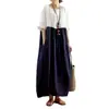 Comercio Exterior Transfronterizo Verano 2026 Nuevo Estilo Japonés Ajuste Holgado Artístico Adelgazante Bloque de Color Cuello Redondo Vestido Largo