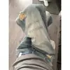 Calça Jeans Rasgada Estilo Americano para Mulheres, Verão Plus Size, Cintura Alta Solta, Calça de Perna Larga Estilo Relaxado