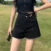 Shorts de mezclilla negros de cintura alta para mujer, verano 2024, nuevo éxito, estilo A, holgados, ajustados, hot pants, hot pants