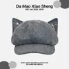 Sombrero octagonal de estilo japonés, dulce y lindo, con orejas de gato de lunares, para mujer, versátil para primavera y verano, hace que la cara se vea más pequeña, moderno sombrero de nube