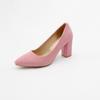 2024 primavera e verão novos sapatos casuais maduros de salto alto bico fino boca rasa sapatos femininos slip-on salto grosso comércio exterior