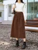 Falda Retro de Pana para Mujer, Otoño e Invierno Estilo Casual Caqui con Cinturón, Falda Midi Plisada de Corte A