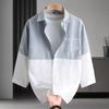 Camisa de Manga Tres Cuartos para Hombre, Nuevo Estilo Verano 2025, Ropa de Trabajo Color Block, Camisa Casual Delgada de Seda Helada con Protección Solar