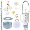 Creativa Funda de Silicona para Vaso de Agua Stanley Flor Funda para Vaso Tapa para Popote Cuerda Bola de Pelo Set de Accesorios para Vaso de Hielo