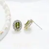 Pendientes de Plata de Ley S925 con Cierre de Mariposa, Circonita Verde Oliva de Moda, Rubí Sintético Exquisito, Versátiles y Pequeños para Mujer