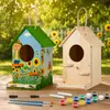 Casa de pájaros pintable de madera maciza para jardín de infancia infantil, casa de pájaros para graffiti hecha a mano DIY, comedero para pájaros colgante para balcón