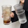 Taza de vidrio apilable retro para café con rayas verticales, taza para latte americano helado, taza de café, taza de bebidas de gran capacidad, vaso de agua