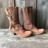 Transfronterizo Nuevo Zapatos para Mujer Tallas Grandes Tacón Grueso Botas de Cuero para Mujer Cremallera Lateral Botas Martin Nuevas Botas de Media Gama Estilo Británico para Mujer