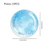 Nueva Decoración Temática de Fiesta de Cumpleaños Copo de Nieve Azul Vajilla Desechable Plato de Papel Servilleta de Papel Vaso de Papel Banderín Tirar Cuchillo Tenedor Cuchara
