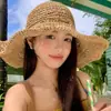 Sombrero de Pescador de Paja con Lazo Estilo Pastoral Estilo Vacaciones en la Costa para Mujer, Protección Solar de Verano Sesión de Fotos en la Playa Sombrero de Sol Plegable
