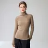 Suéter 100% caxemira pura para mulheres, gola alta, corte justo, quente, novo estilo outono e inverno 2026, base canelada