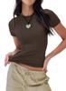 Camiseta informal de manga corta para mujer europea y americana de Amazon, camiseta ajustada de verano de color liso, ropa de calle para mujer, top de fondo