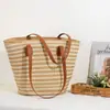Bolso de Hombro Rayado para Mujer, Bolso Grande de Gran Capacidad Casual y Sencillo para el Trabajo, Bolso de Playa junto al Mar, Bolso de Paja para Vacaciones
