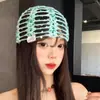 Gorro de Punto Calado con Lentejuelas Verdes para Mujer, Transpirable y Adelgazante, Sombrero Tejido de Pullover de Alta Gama para Primavera/Verano