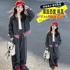 Conjunto de sudadera a cuadros tipo dos piezas estilo coreano de otoño para mujer, traje deportivo casual de pantalones anchos para niños mayores