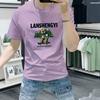 Lan Shengyi Masculino Manga Curta Explosões 2025 Nova Tendência de Moda Verão Estampado Slim-fit Gola Redonda Manga Curta Top para Homens