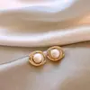 Pendientes de Plata con Baño de Oro Real de 18K con Aguja de Plata Circonita Perla Pendientes de Moda con Doble Diseño en Forma de C Lujo Accesible Francés Pendientes Versátiles