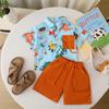 Traje de Manga Corta para Niños 2025 Nuevo Estilo de Verano Niño Camisa de Dinosaurio con Estampado Completo de Dibujos Animados Pantalones Cortos Casuales de Manga Corta Ropa de Moda
