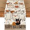 Bandera de Mesa de Halloween Fantasma Calabaza Transfronteriza Ambiente Festivo Decoración de Mesa Aislante Antideslizante Lino Bandera de Mesa Venta al por Mayor