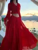 Traje Super Romântico de Fada para Mulheres, Atmosfera Linda, Blusa de Manga Longa com Babados, Saia de Comprimento Médio com Barra Larga, Conjunto de Duas Peças para Praia