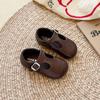 Zapatos de Cuero Versátiles Estilo Mary Jane Retro para Niñas Nuevos Primavera y Otoño 2025 Zapatos de Niño en Forma de T de Suela Suave Planos de Velcro