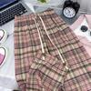 Pantalones Casuales de Pierna Ancha para Niñas Verano Petite Perezosos Sueltos Rectos de Cuadros Rosa Retro con Cordón Delgado de 145 cm