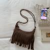 Bolsa Transversal Versátil com Franjas da Moda para Mulheres, Bolsa de Ombro Simples Casual, Bolsa de Bolinho Fosco Retrô, Comércio Exterior Transfronteiriço