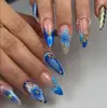 Nuevas Uñas de Manicura de Comercio Exterior de 30 Piezas Día de San Valentín Diseño de Flor de Relieve Estéreo Almendra Francesa Uñas Portátiles Venta al por Mayor
