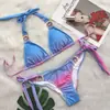 Nuevo Bikini Sexy Europeo y Americano 2022 Estampado Degradado con Tirantes Traje de Baño de Lujo con Diamantes de Cristal Traje de Baño para Resort