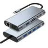 Extensor 8 en 1 Tipo-C a HDMI tarjeta de red convertidor tipo-C hub USB multifuncional estación de acoplamiento