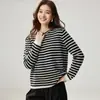 Suéter de Caxemira 2026 Outono/Inverno Novo Estilo Feminino Gola Redonda Listrado Camada Base Estilo Elegante Solto Emagrecedor Suéter Quente