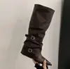 Botas de Montar Negras de Tacón Alto para Mujer 2026 Temperamento Modernas Tacón Grueso Punta Fina Botas para Pantalón Hasta la Rodilla Botas Arrugadas para Pantalón