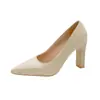 Elegantes Zapatos de Tacón Alto con Tacón Grueso y Escote Bajo 2026 Primavera Nuevos Talla Grande Estilo Francés Moda Slip-On para Mujer