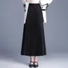 Saia plissada elegante e brilhante para mulheres, novo estilo outono e inverno 2026, saia longa de cintura alta que emagrece com caimento estiloso e barra completa, moderna