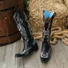 Nuevas Botas Largas Bordadas con Tachuelas Transfronterizas Otoño 2026 Estilo Retro Melard Tacón Grueso Corte en V Botas Vaqueras Occidentales para Mujer