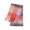 Bufanda de Hilo Circular de Comercio Exterior para Mujer, Bufanda de Invierno Arcoíris a Cuadros de Doble Cara, Bufanda de Mohair con Combinación de Colores, Borla Estilo Ac