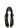 Peluca Zelan para mujer, larga, lisa, negra, estilo manga japonés, inspirada en celebridades, estiliza el rostro, rejuvenece, flequillo natural invisible, cobertura total de la cabeza.