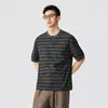 Camiseta Vintage Listrada Lavada de Alta Qualidade para Homens, Primavera e Verão, com Estampa, Gola Henley, Manga Curta, Casual Simples, Bordada para Homens