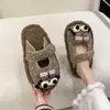 Pantuflas de invierno con lunares y suela gruesa para mujer, pantuflas de casa forradas de vellón, cálidas, esponjosas, estilo coreano 2026 dibujos animados