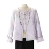Elegante Nuevo Abrigo para Mujer Estilo Chino, Top de Jacquard Bordado Satinado de Lujo Ligero para Madres, Lujoso Top de Otoño para Mujeres de Mediana Edad