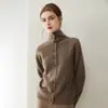 PinKangSaiNi~Cárdigan de punto 100% cachemira pura con cuello alto para mujer, diseño único con botones diagonales, abrigo suéter