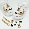 Corrente dourada girassol rosa compatível com Crocs luxo leve strass acessórios DIY flor de sapato decoração removível atacado fivela de sapato