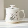 Taza de Cerámica Estilo Chino Moji con Tapa, Taza de Oficina, Taza de Té, Orquídea Pintada a Mano, Taza de Té Personal de Cerámica de Alta Gama