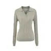 Top de punto casual estilo francés con solapa y diseño hueco para mujer, camisa base de manga larga ajustada para principios de otoño, camiseta, suéter de capa interior