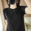 Suéter de cuello redondo con hilo de algodón peinado para mujer, camiseta holgada de manga corta y talla grande, combinable con todo, top moderno para mujer