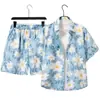 Ropa de la Isla de Hainan, Conjunto Estilo Sudeste Asiático, Camisa Floral, Manga Corta, Unisex, Manga Tres Cuartos, Corte Holgado, Estilo Playa Fresco y Elegante