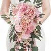 Ramo de Flores Simulado de Mano para Novia, Flor de Seda Rosa Roja Ramo de Atrezzo para Fotografía de Bodas